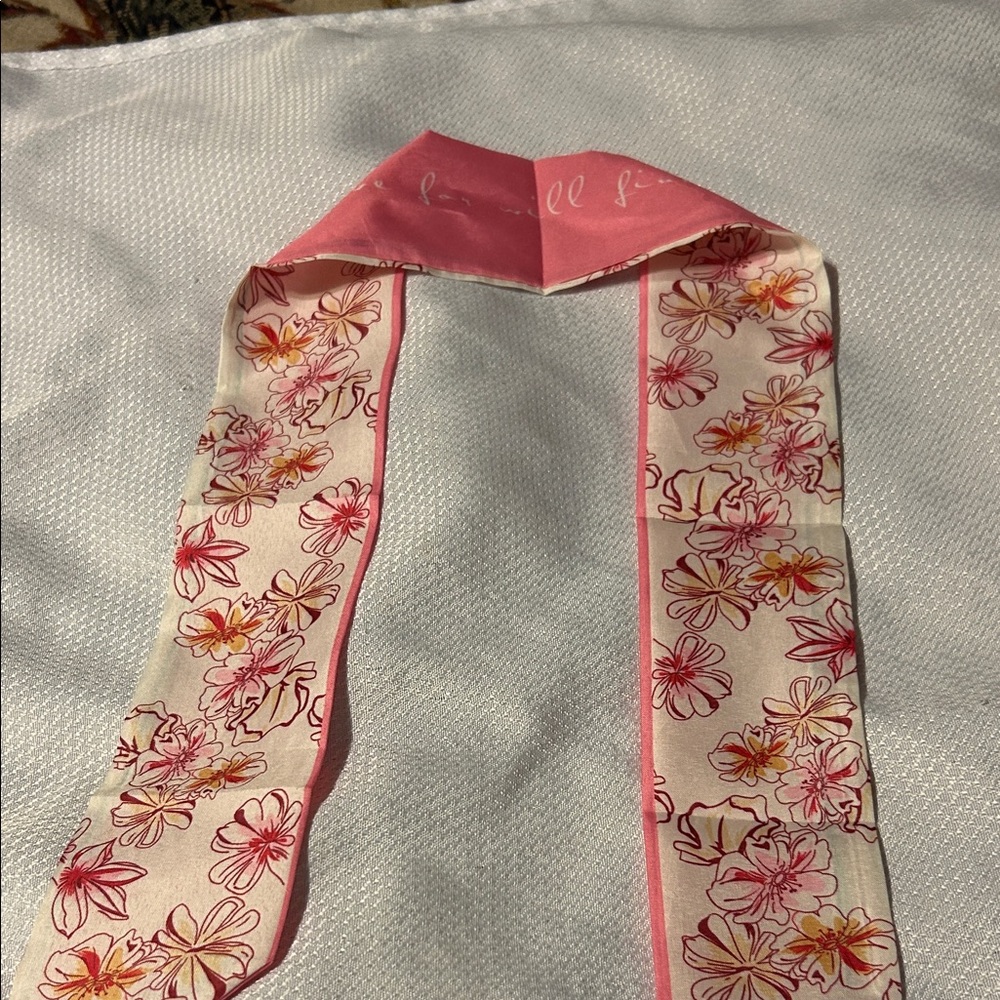 Inspirational Pink Floral Skinny Scarf / Twilly